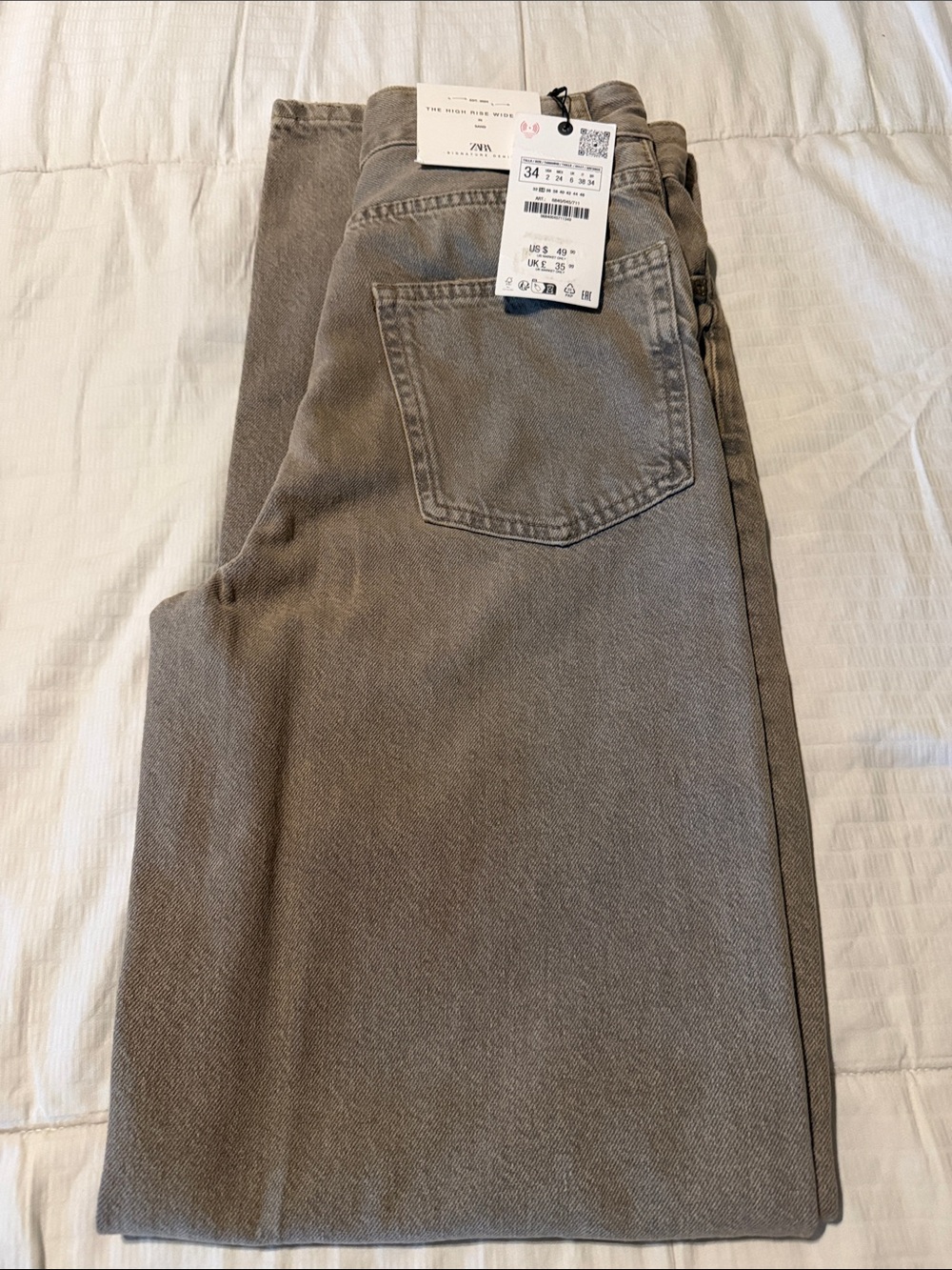 Zara High Rise Taupe/Gray Straight Jeans